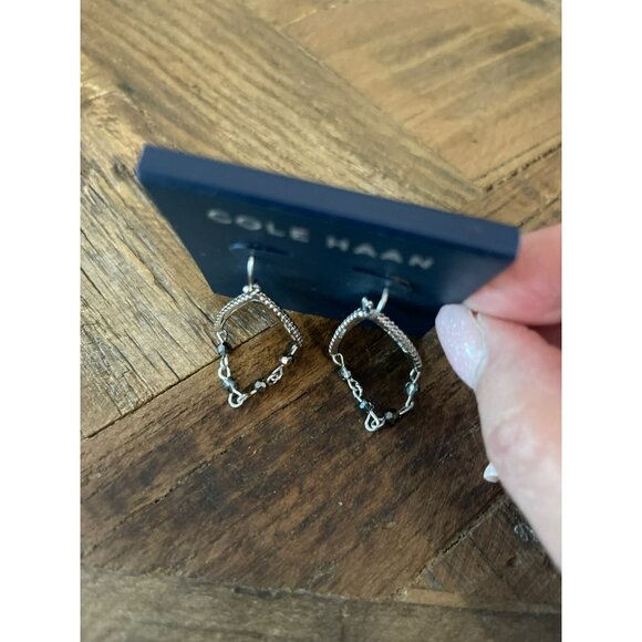 Cole Haan Dangle Beaded Hoop Earrings Silver Tone Hoop Gray Women's Jewelry - Picture 3 of 3
